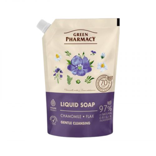Green Pharmacy рідке мило 460мл дой-пак ромашка та льон EN  мініатюра фото 1