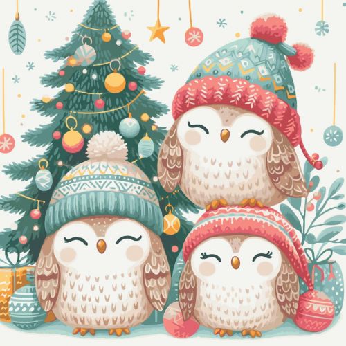 Картина за номерами "Різдвяні совенята" 40х40 см  мініатюра фото 1