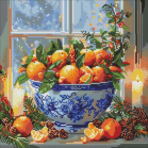 Алмазна мозаїка "Цитруси у вазі" 40х40 см  мініатюра фото 1