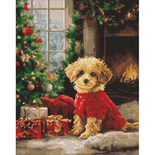 Алмазна мозаїка "Пудель біля ялинки" 40х50 см  мініатюра фото 1