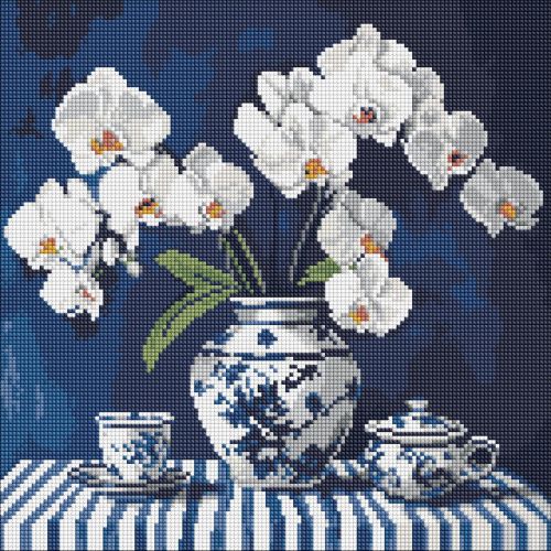 Алмазна мозаїка "Орхідея в порцеляні" 40х40 см  мініатюра фото 1