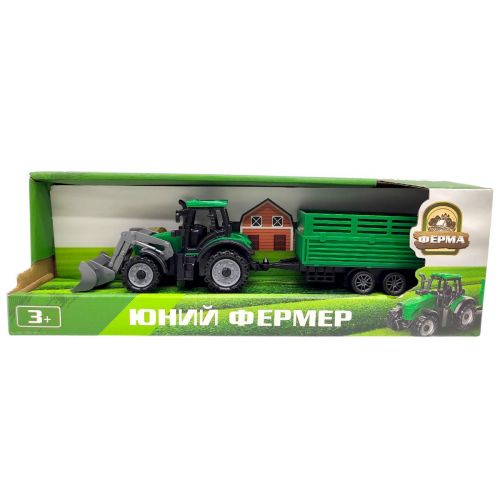 Зеленый трактор с прицепом  мініатюра фото 1