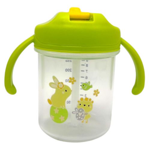Детский поильник с трубочкой, 280 мл (ПРОЗРАЧНЫЙ, ЗЕЛЕНЫЕ РУЧКИ)  мініатюра фото 1