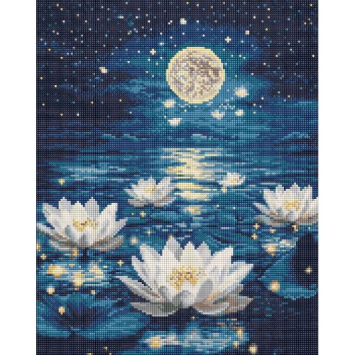 Алмазна мозаїка "Лотос під сяйвом" 40х50 см  мініатюра фото 1