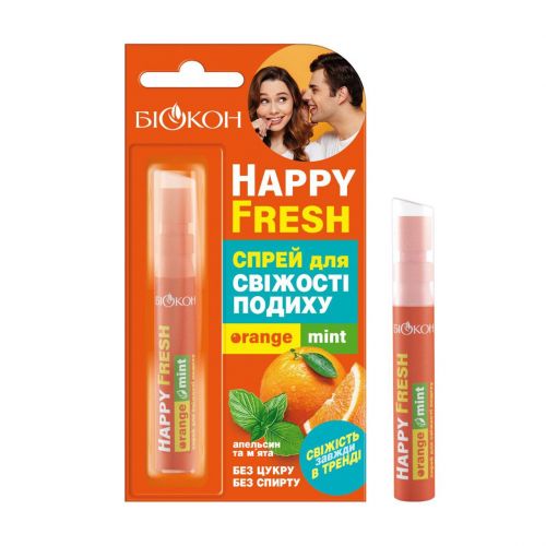 Біокон Спрей для ротової порожнини Happy Fresh Для свіжості подиху Апельсин та мʼята, 10мл  мініатюра фото 1