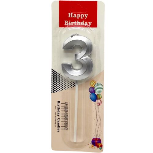 Свічка для торта "Цифра 3" (СРІБЛО) фото