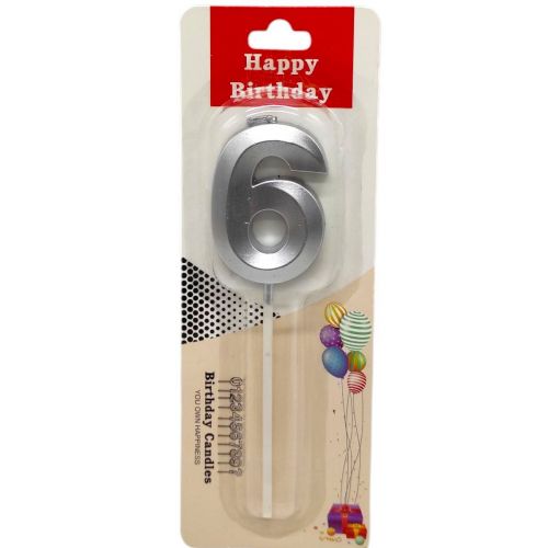 Свічка для торта "Цифра 6" (СРІБЛО) фото