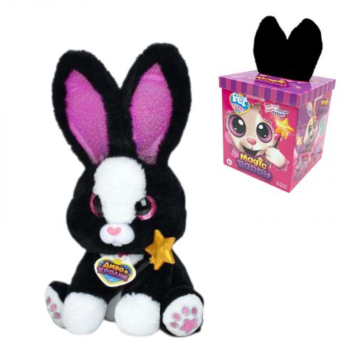 Інтерактивна іграшка Магічне зайченя, сидяча, вушка підсвічуються, пісні англійською, відтворює мелодії, реагує на дотик палички до носа, в коробці, (ЧОРНИЙ)  мініатюра фото 1