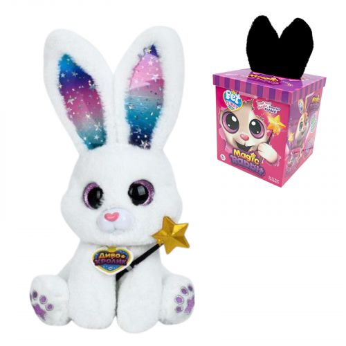 Інтерактивна іграшка Магічне зайченя, сидяча, вушка підсвічуються, пісні англійською, відтворює мелодії, реагує на дотик палички до носа, в коробці, (БІЛИЙ)  мініатюра фото 1