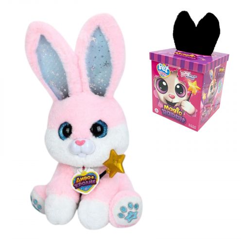 Інтерактивна іграшка Магічне зайченя, сидяча, вушка підсвічуються, пісні англійською, відтворює мелодії, реагує на дотик палички до носа, в коробці, (РОЖЕВИЙ)  мініатюра фото 1