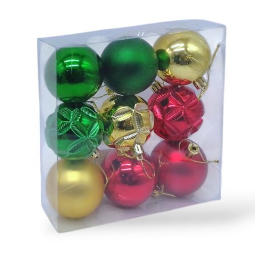 Уцінка.  Новорічні прикраси іграшки на ялинку, кульки, 9 штук, D=6 см, в слюді   - Пошкоджена упаковка  мініатюра фото 1