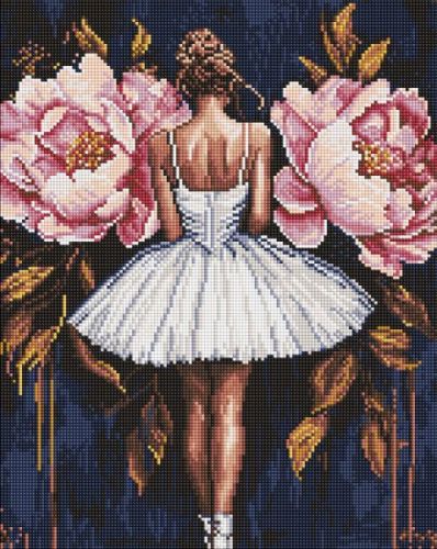 Алмазна мозаїка - "Балерина з рожевими півоніями" ©art_selena_ua, 40х50см  мініатюра фото 1