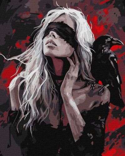 Картина за номерами - "Дівчина і ворона" ©art_selena_ua, 40х50см  мініатюра фото 1