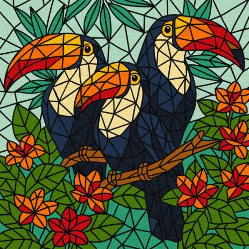 Картина за номерами - "Вітраж.  Тріо туканів" ©art_selena_ua, 30х30  мініатюра фото 1