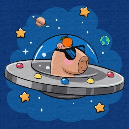 Картина за номерами - "Капібара в космічній тарілці", 30х30см  мініатюра фото 1