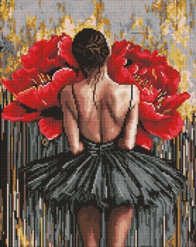 Алмазна мозаїка - "Балерина з червоними півоніями" ©art_selena_ua, 40х50см  мініатюра фото 1