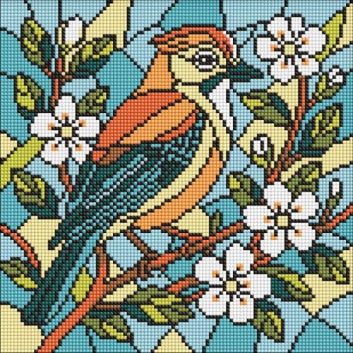 Алмазна мозаїка - "Вітраж.  Сойка" ©art_selena_ua, 30х30см  мініатюра фото 1