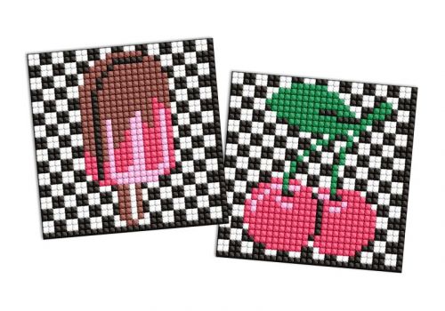 Алмазна мозаїка на магніті - "Вишні і морозиво", набір із 2 сюжетів, 9х9см  мініатюра фото 1