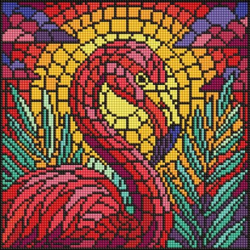 Алмазна мозаїка - "Вітраж.  Фламінго" ©art_selena_ua, 30х30см  мініатюра фото 1