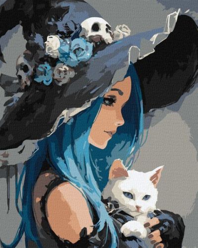 Картина за номерами - "Дівчина з білим котом" ©art_selena_ua, 40х50см  мініатюра фото 1