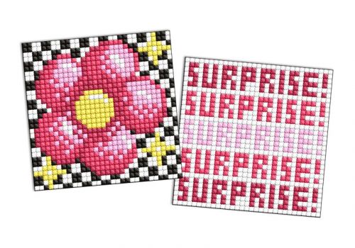 Алмазна мозаїка на стікері - "Квітка і сюрприз", набір із 2 сюжетів, 9х9см  мініатюра фото 1