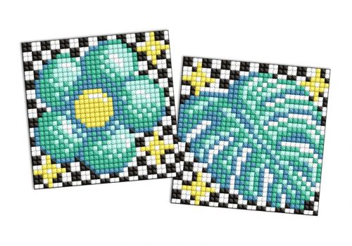 Алмазна мозаїка на стікері - "Квітка і листок", набір із 2 сюжетів, 9х9см  мініатюра фото 1