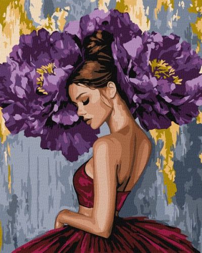 Картина за номерами - "Балерина з пурпурними півоніями з фарбами металік" ©art_selena_ua, 40х50см  мініатюра фото 1