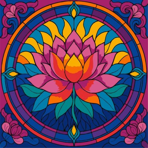 Картина за номерами - "Вітраж.  Лотос" ©art_selena_ua, 30х30см  мініатюра фото 1