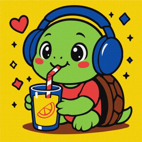 Картина за номерами - "Черепашка п'є лимонад" ©art_selena_ua, 25х25см  мініатюра фото 1