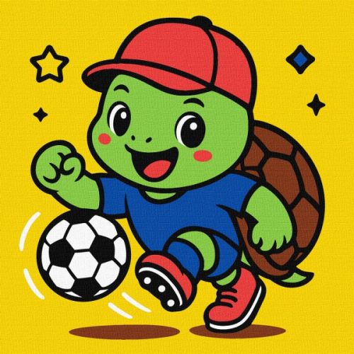 Картина за номерами - "Черепашка грає у футбол" ©art_selena_ua, 25х25см  мініатюра фото 1