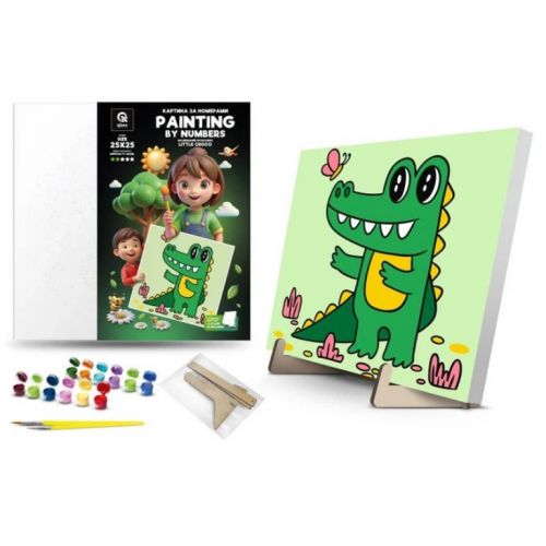 Картина по номерам "Маленький крокодил" (25х25 см) с деревянной подставкой  мініатюра фото 1