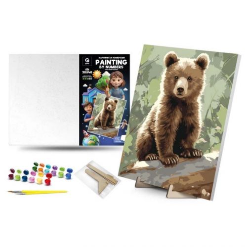 Картина по номерам "Любознательный мишка" (30х40 см) с деревянной подставкой  мініатюра фото 1