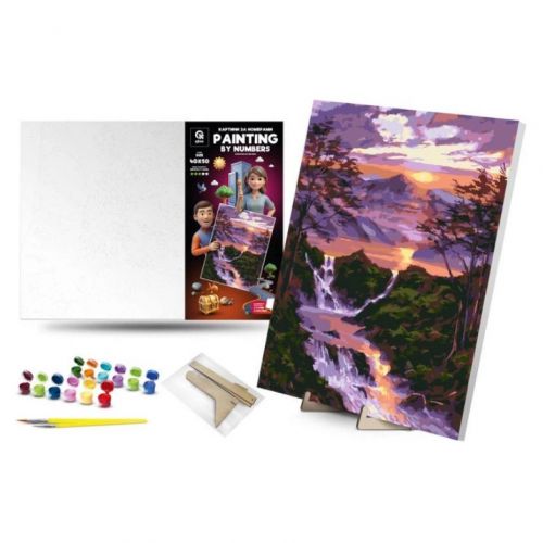 Картина по номерах 40х50 см "Водоспад на світанку" з деревʼяною підставкою  мініатюра фото 1