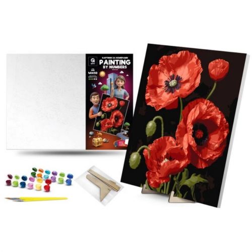 Картина по номерах 40х50 см "Чарівні маки" з деревʼяною підставкою  мініатюра фото 1