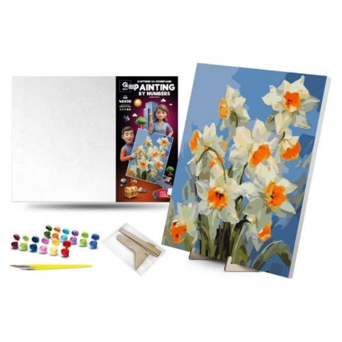 Картина по номерах 40х50 см "Весняні нарциси" з деревʼяною підставкою  мініатюра фото 1
