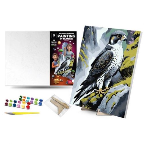 Картина по номерах 40х50 см "Сапсан на скелі" з деревʼяною підставкою  мініатюра фото 1