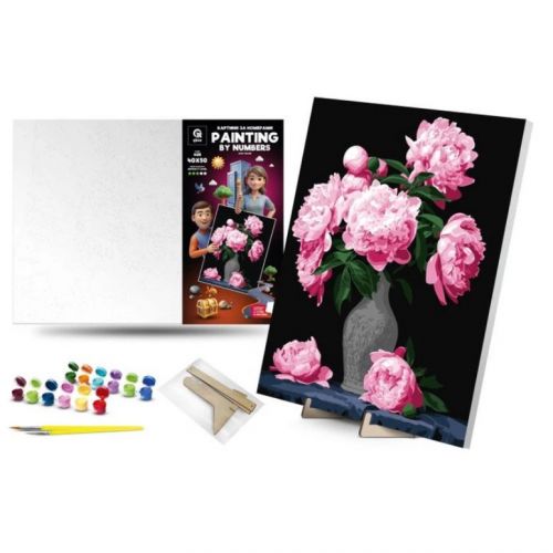 Картина по номерах 40х50 см "Букет півоній" з деревʼяною підставкою  мініатюра фото 1