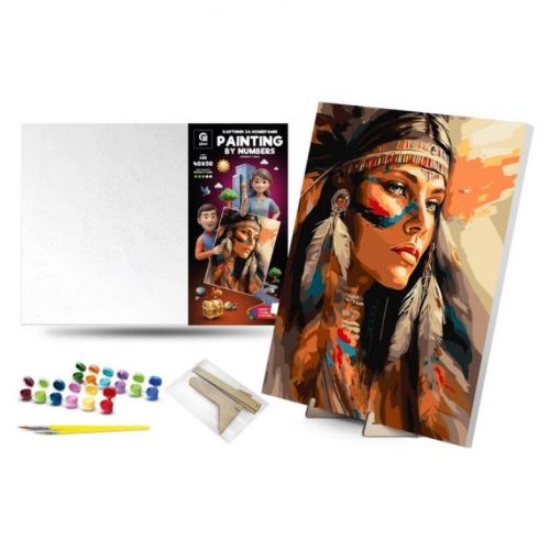 Картина по номерах 40х50 см "Войовнича туземка" з деревʼяною підставкою  мініатюра фото 1
