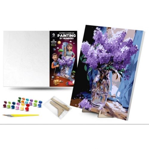 Картина по номерах 40х50 см "Духмяний бузок" з деревʼяною підставкою  мініатюра фото 1