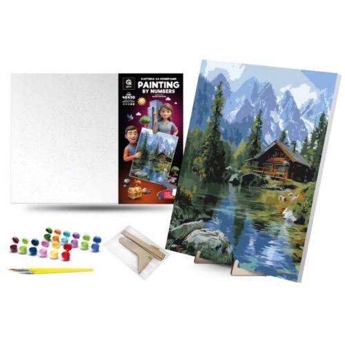 Картина по номерах 40х50 см "Гірська ріка" з деревʼяною підставкою  мініатюра фото 1