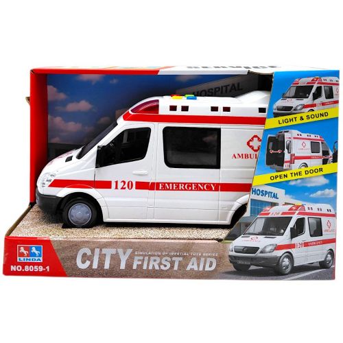 Спецтехніка “Швидка допомога” (машина на батарейках, підсвічування, інерція, відчиняються дверцята, звуки) в коробці  мініатюра фото 1