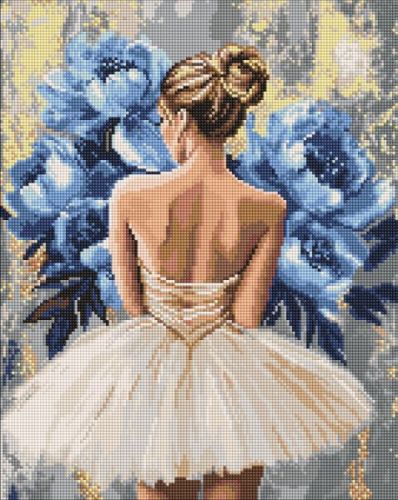 Алмазна мозаїка - "Балерина з блакитними півоніями" ©art_selena_ua, 40х50см  мініатюра фото 1