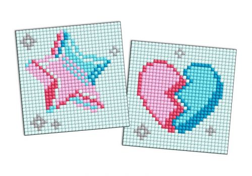 Алмазна мозаїка на магніті - "Зірка і розбите серце", набір із 2 сюжетів, 9х9см  мініатюра фото 1