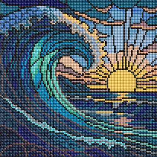 Алмазна мозаїка - "Вітраж.  Хвиля" ©art_selena_ua, 30х30см  мініатюра фото 1