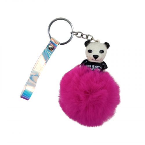 Брелок ПАНДА З МІХОВОЮ КУЛЬКОЮ (МАЛИНОВИЙ)  мініатюра фото 1