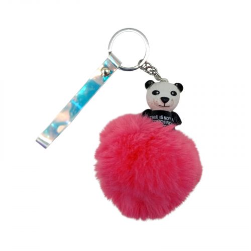 Брелок ПАНДА З МІХОВОЮ КУЛЬКОЮ (КОРАЛОВИЙ)  мініатюра фото 1