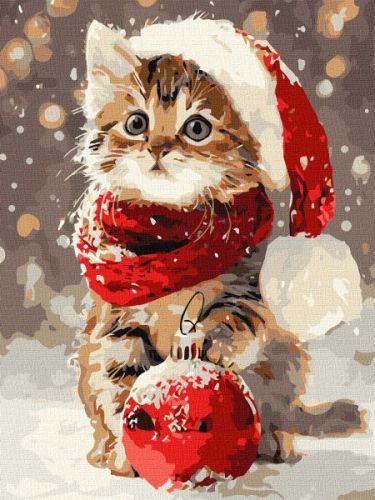 Картина за номерами - "Кошеня і новорічна прикраса" ©art_selena_ua, 30х40см  мініатюра фото 1