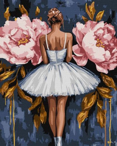 Картина за номерами - "Балерина з рожевими півоніями" з фарбами металік extra ©art_selena_ua, 40х50см  мініатюра фото 1