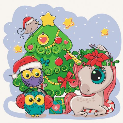 Картина по номерам "Єдиноріжка з друзями" 30х30 см  мініатюра фото 1