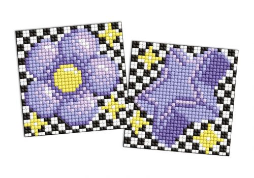 Алмазна мозаїка на стікері - "Фіолетова квітка і зірка", набір із 2 сюжетів, 9х9см  мініатюра фото 1